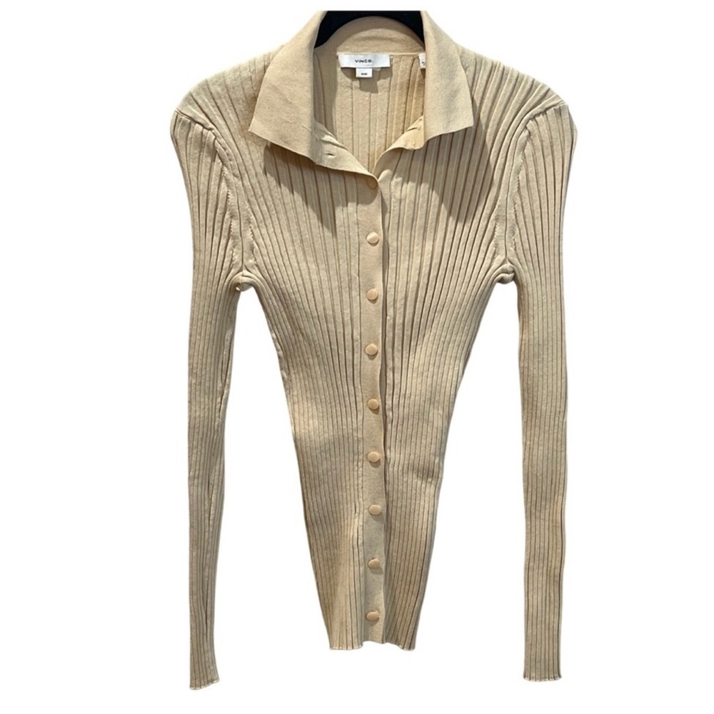 Vince Tan Ribbed Knit Cardigan